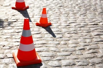 Traffic cone on road