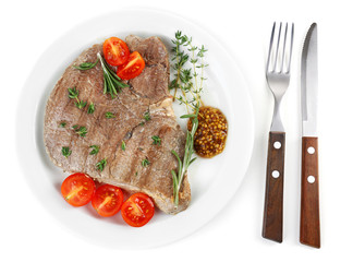 Delicious grilled meat isolated on white