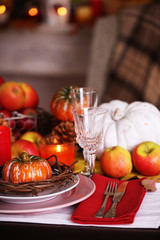 Festive autumn serving table in room