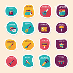 Kitchenware bubble speech flat banner design background set, eps