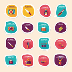 Kitchenware bubble speech flat banner design background set, eps