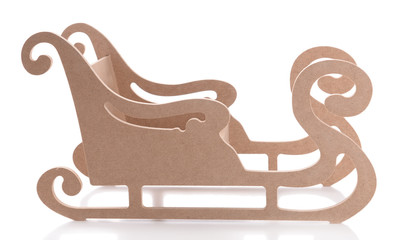 Wooden toy sledge for hand made decor, isolated on white