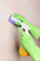 Cleaning tiles close-up