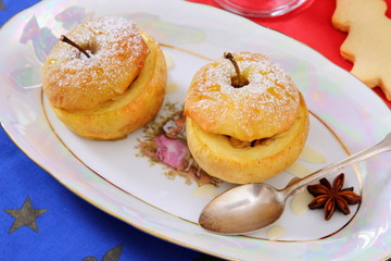 Two baked apples as Christmas Dessert