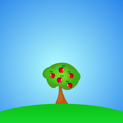 Green Apple Tree Full of Red Apples Under Blue Sky