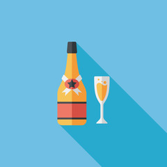 Valentine's day champagne flat icon with long shadow,eps10