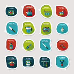 Kitchenware bubble speech flat banner design background set, eps