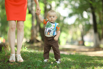 young family with a child in a summer park