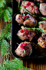 Baked meat with cranberry sauce