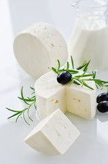 White paneer cheese with rosemary and black olives - 73142678