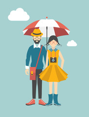 Hipster young couple concept. Vector illustration.