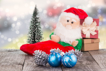 Christmas baubles and Santa Claus toy