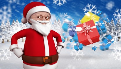 Composite image of cute cartoon santa claus