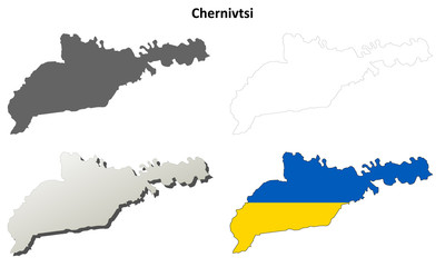 Obraz premium Chernivtsi blank outline map set