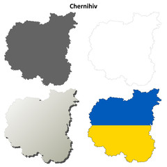 Obraz premium Chernihiv blank outline map set