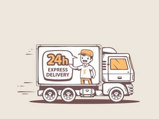 Vector illustration of truck express delivery to customer.