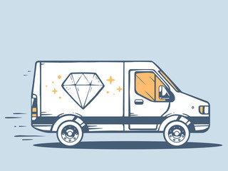Vector illustration of van free and fast delivering diamond to c