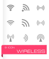 Vector black wireless icon set - 73145463