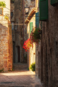 The old town and the streets of the medieval period Pienza, Ital