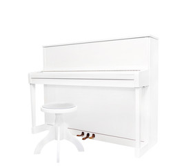 white piano and stool