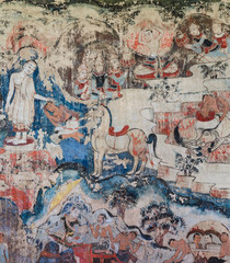 Ancient mural painting of the life of Buddha