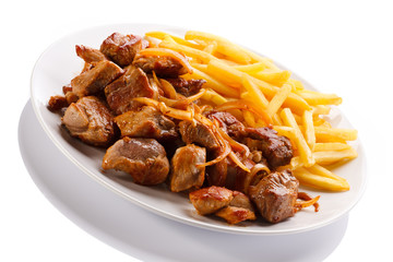 Grilled meat with French fries 