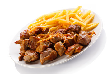 Grilled meat with French fries 