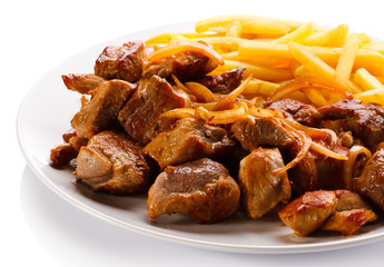 Grilled meat with French fries 