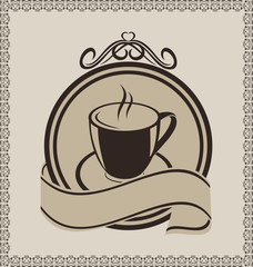 Vintage label with coffee mug for packing