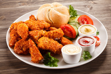 Grilled chicken nuggets and vegetables