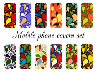 Set of 12 retro varicolored mobile phone covers.
