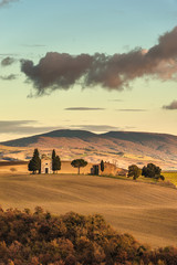 Obraz premium Very famous abandoned chapel Vitaleta, classic view of Tuscany,
