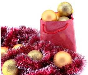 golden Christmas balls in gift package