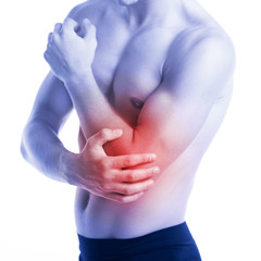 Man has elbow pain and contusion