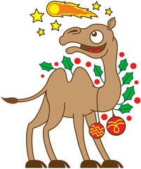 Christmas camel watching a comet in the sky