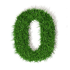 0 zero numero in 3d erba verde, isolato su sfondo bianco