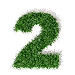 2 due numero 3d erba verde, isolato su sfondo bianco