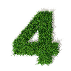 4, quattro numero 3d erba verde, isolato su sfondo bianco
