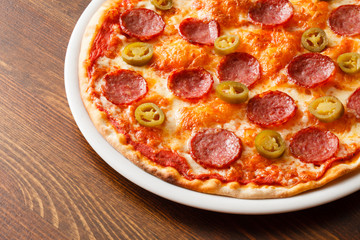pizza on wood background
