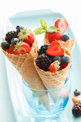 fresh berries in waffle cone