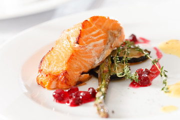 salmon steak with vegetables