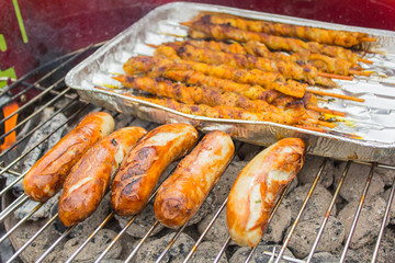 Grill meat is on a grate