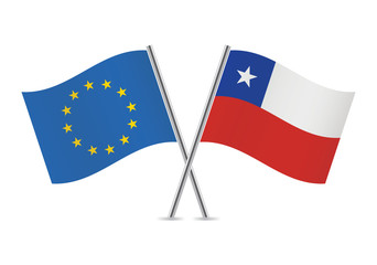 European Union and Chilean flags. Vector illustration.