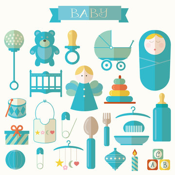 Vector illustration of babies and baby products