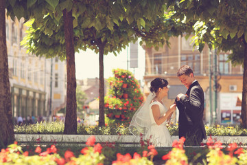 Bride and groom in the city