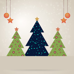 Christmas card with decorated fir trees