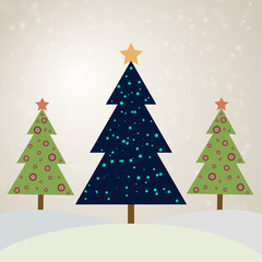 Christmas card with decorated fir trees