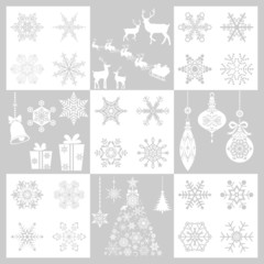 ライトグレーの雪の結晶とクリスマス素材