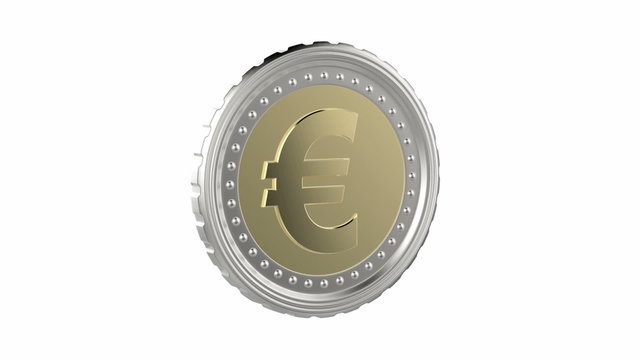 Euro coin spin on white background