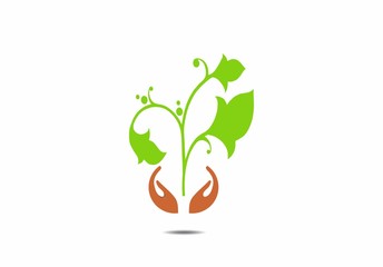 Hands and plant, leaf, icon, logo, vector